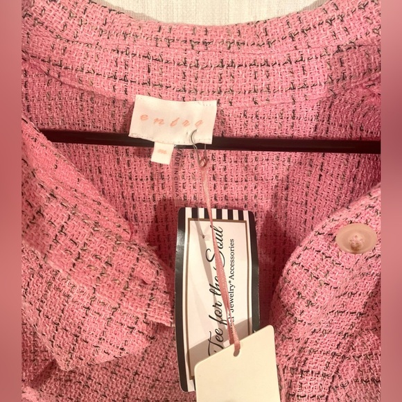 Entro Pink Tweed Button Up Shirt Jacket Shacket Barbiecore Feminine Size Medium - Picture 3 of 6